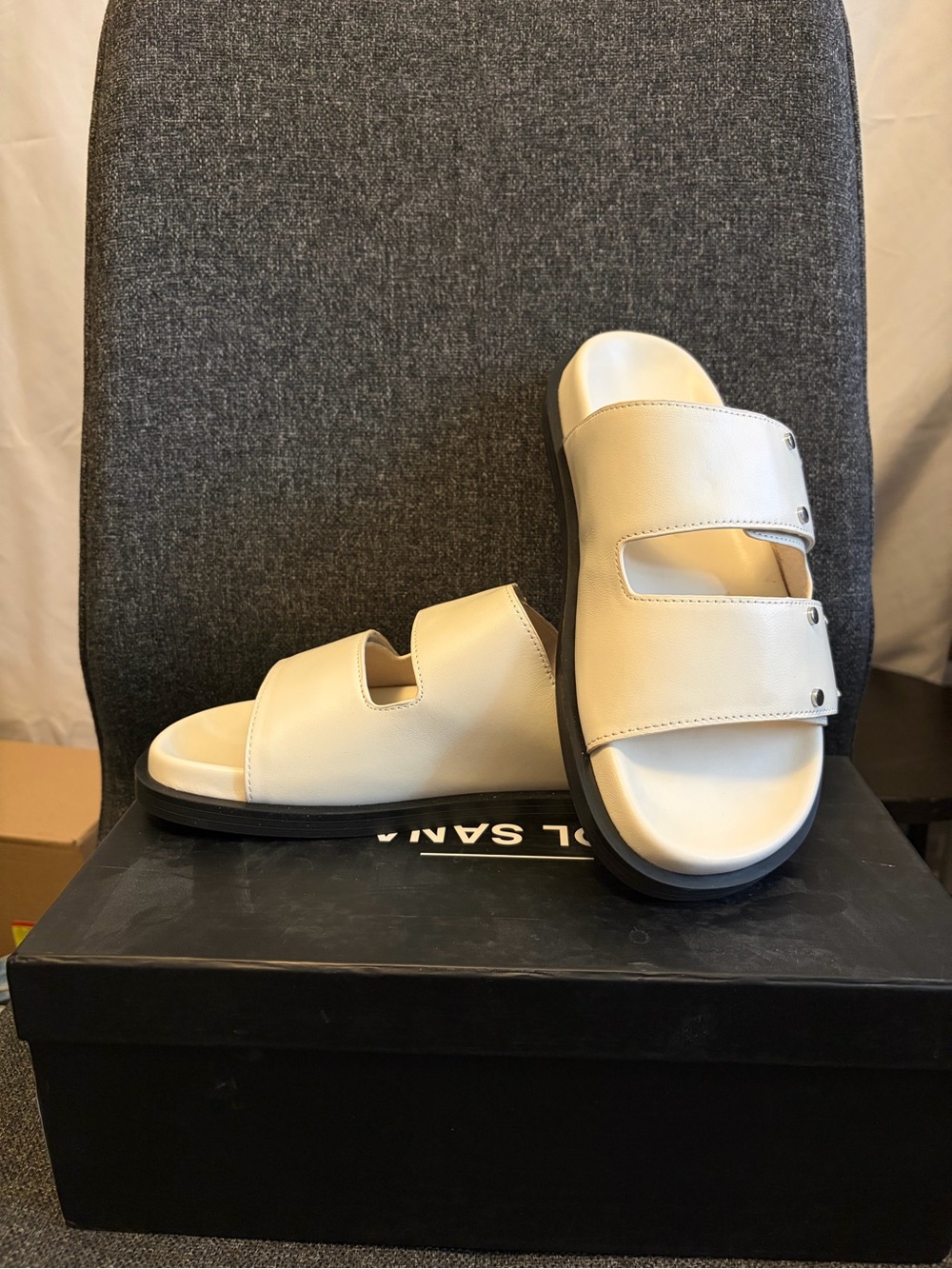 Sol Sana Off-white Double-Strap Slide Sandals